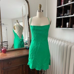 Green satin dress
